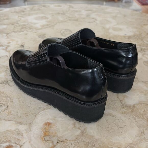 Loeffler Randall Black Leather Wedge Lug Sole Loafers Oxford Shoes - Picture 8 of 14